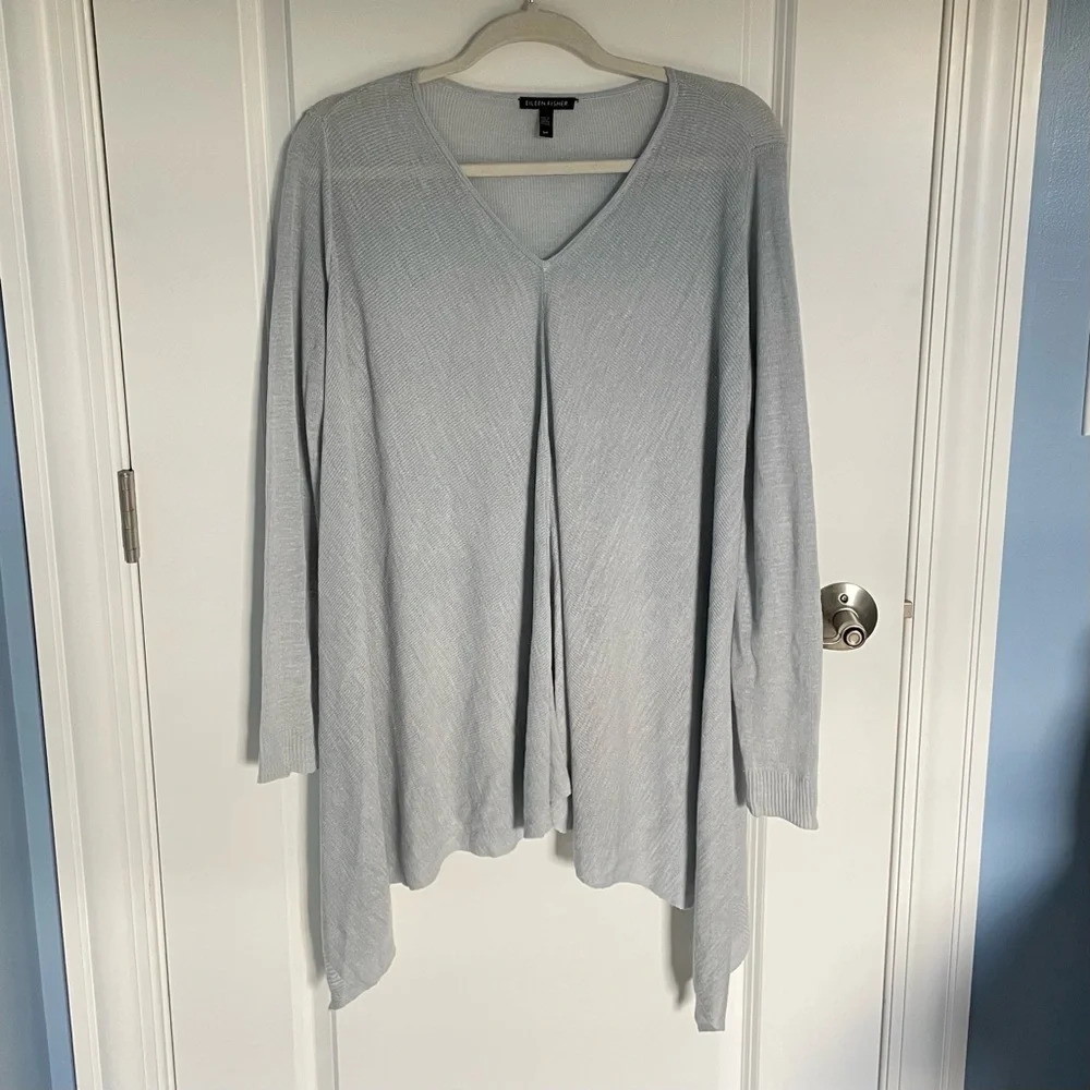 Eileen Fisher handkerchief rib linen tencel v-neck Sweater 29766